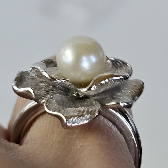Elegant Genuine Cultured Pearl Sterling Silver Ring Sz 7! - Picture 13 of 14